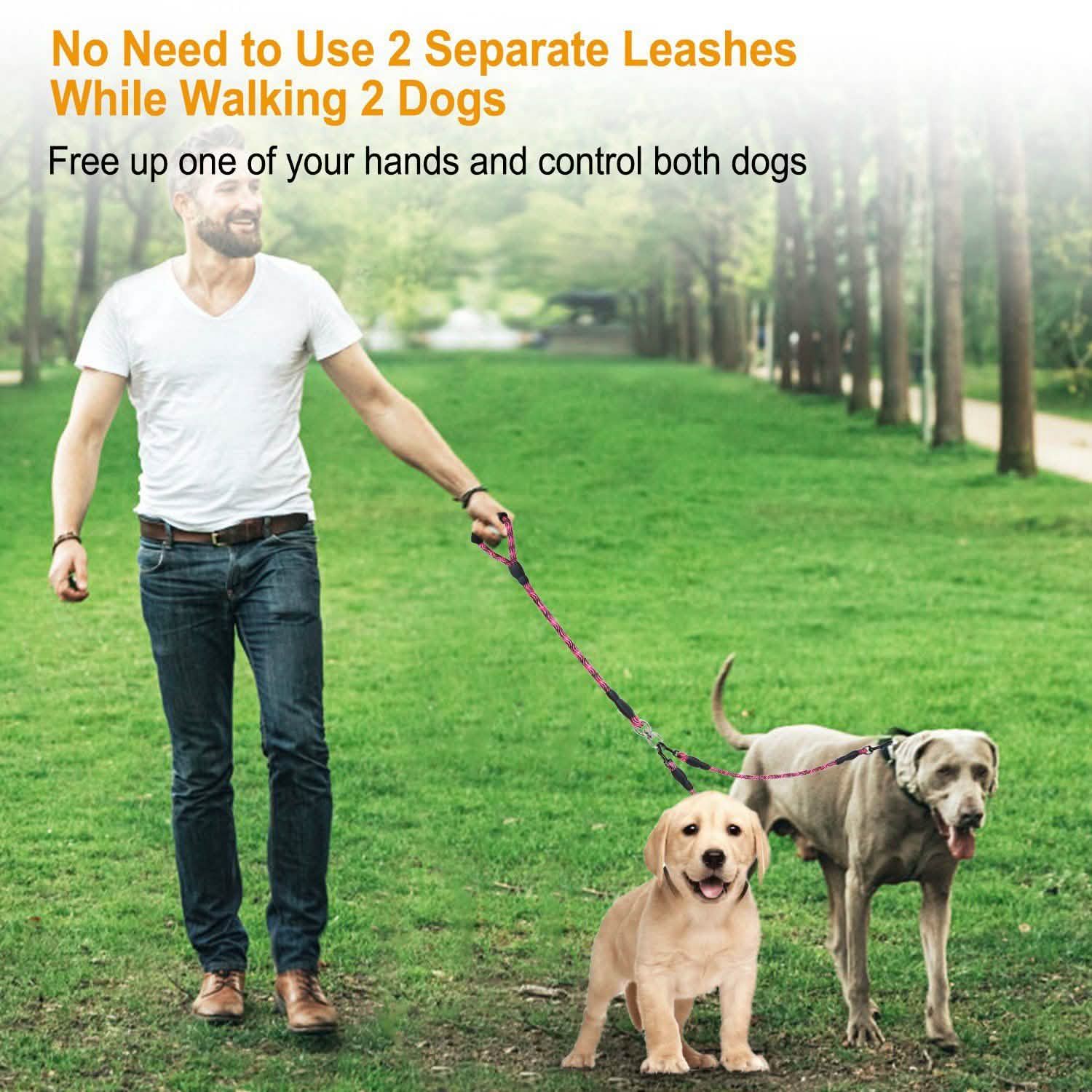 Double Dog Leash No-Tangle with Swivel Coupler Padded Handle Pet Supplies - Tophatter Daily Deals