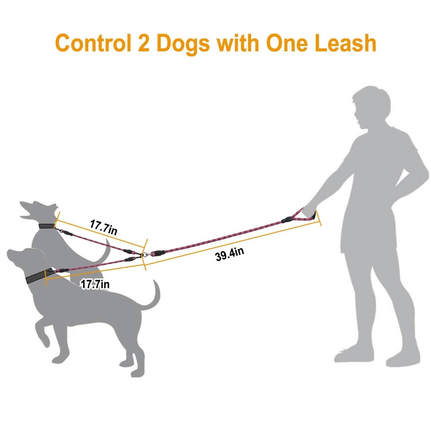 Double Dog Leash No-Tangle with Swivel Coupler Padded Handle Pet Supplies - Tophatter Daily Deals