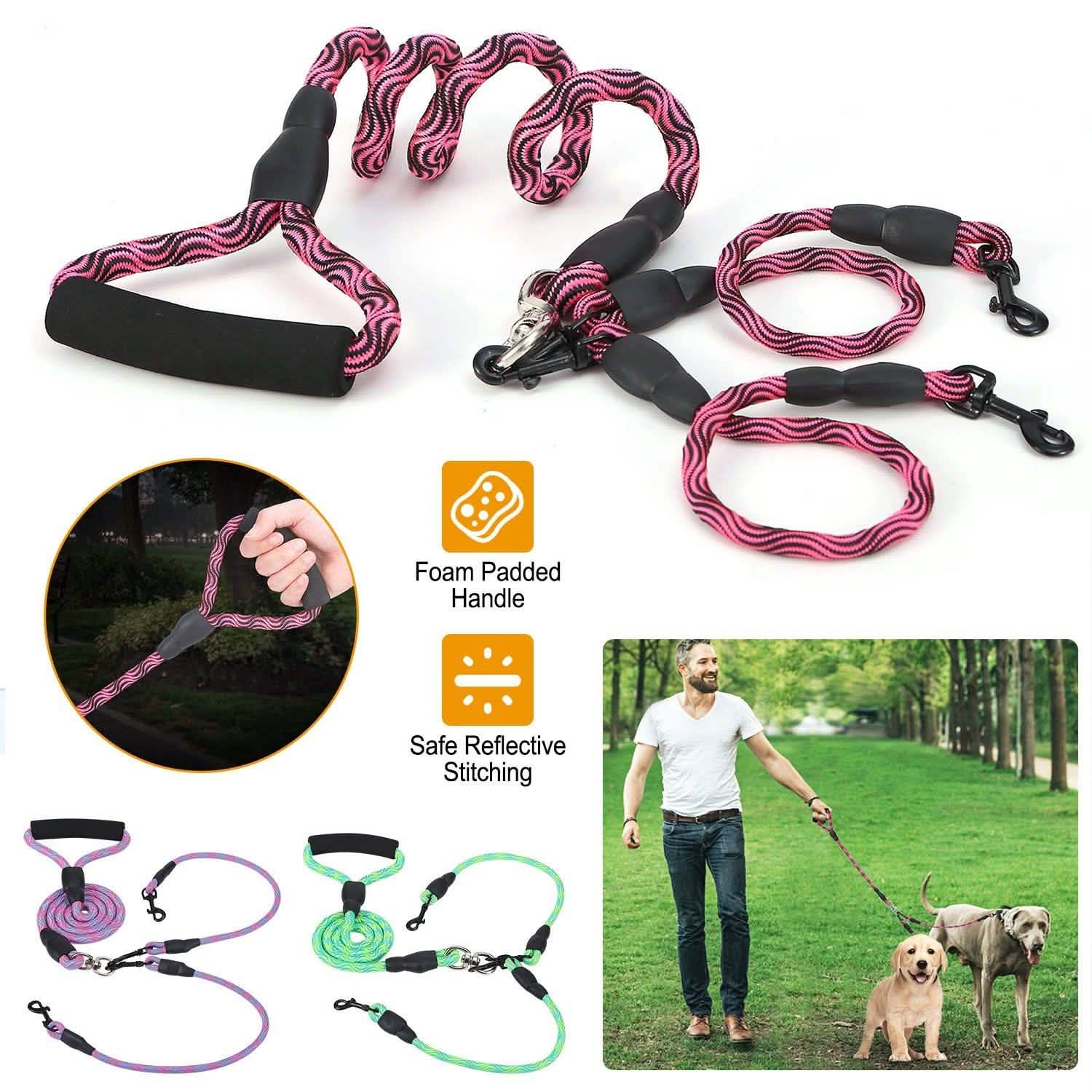 Double Dog Leash No-Tangle with Swivel Coupler Padded Handle Pet Supplies - Tophatter Daily Deals