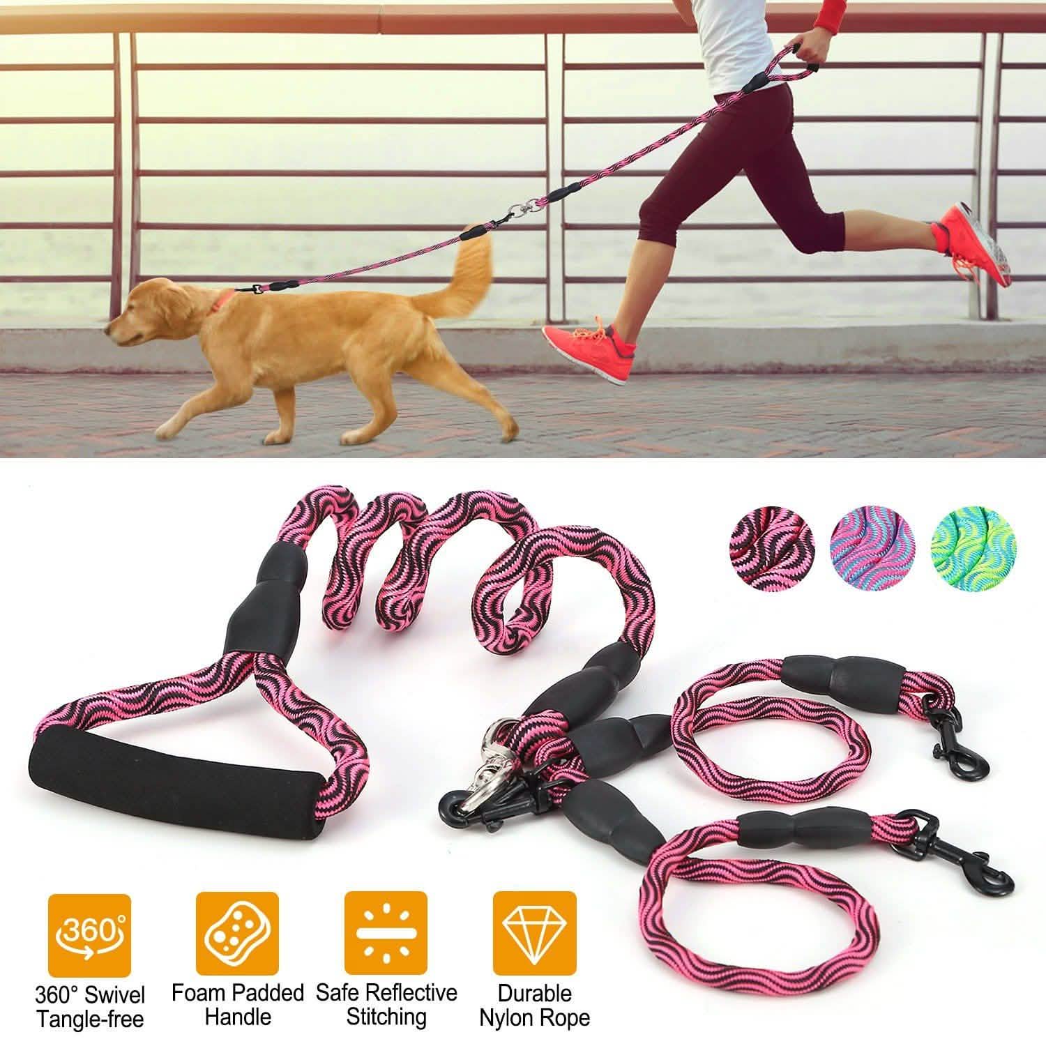Double Dog Leash No-Tangle with Swivel Coupler Padded Handle Pet Supplies - Tophatter Daily Deals