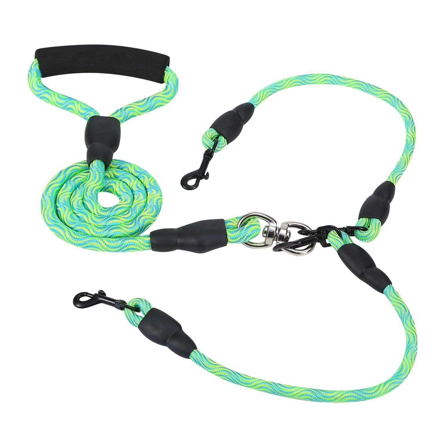 Double Dog Leash No-Tangle with Swivel Coupler Padded Handle Green Pet Supplies - Tophatter Daily Deals