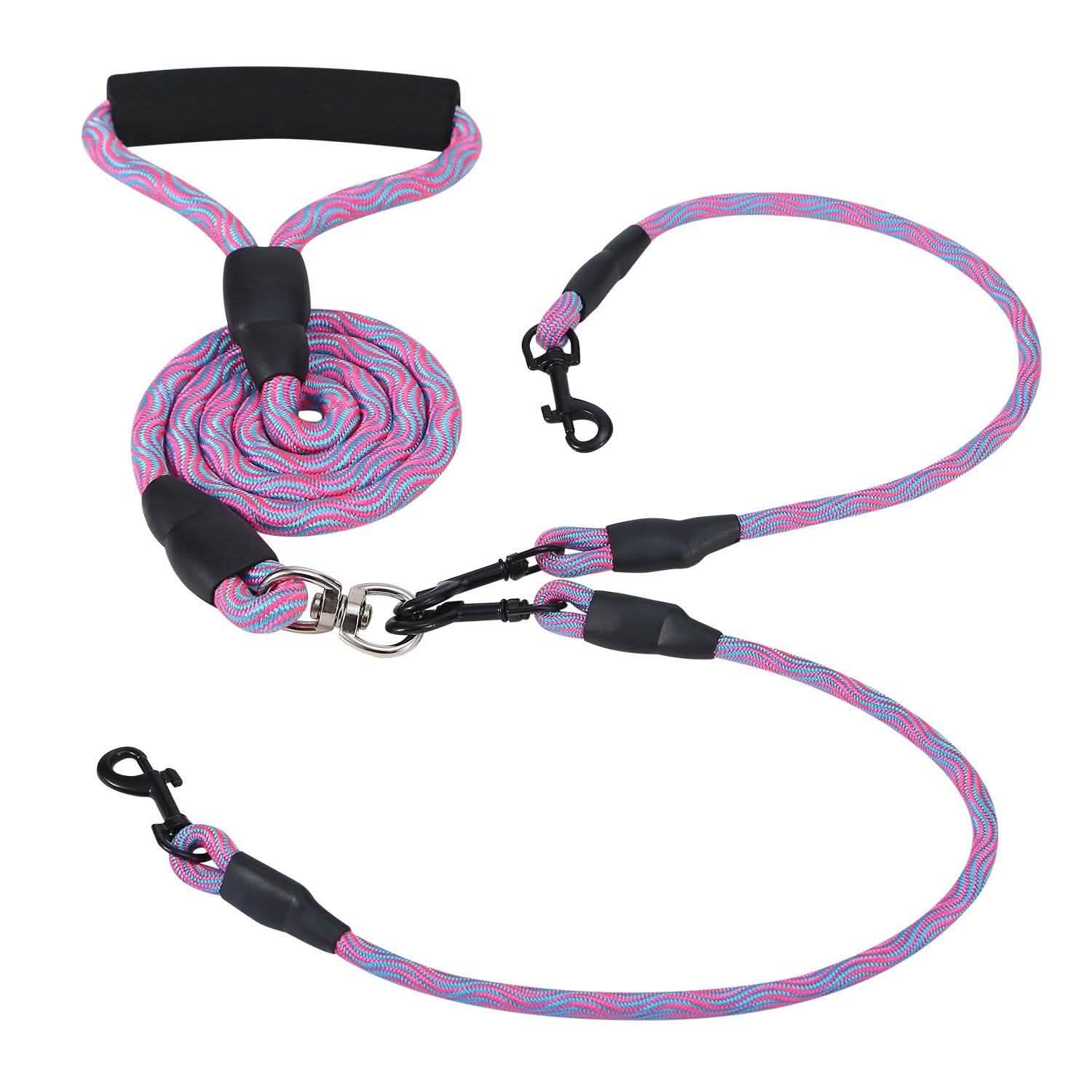 Double Dog Leash No-Tangle with Swivel Coupler Padded Handle Pink Pet Supplies - Tophatter Daily Deals