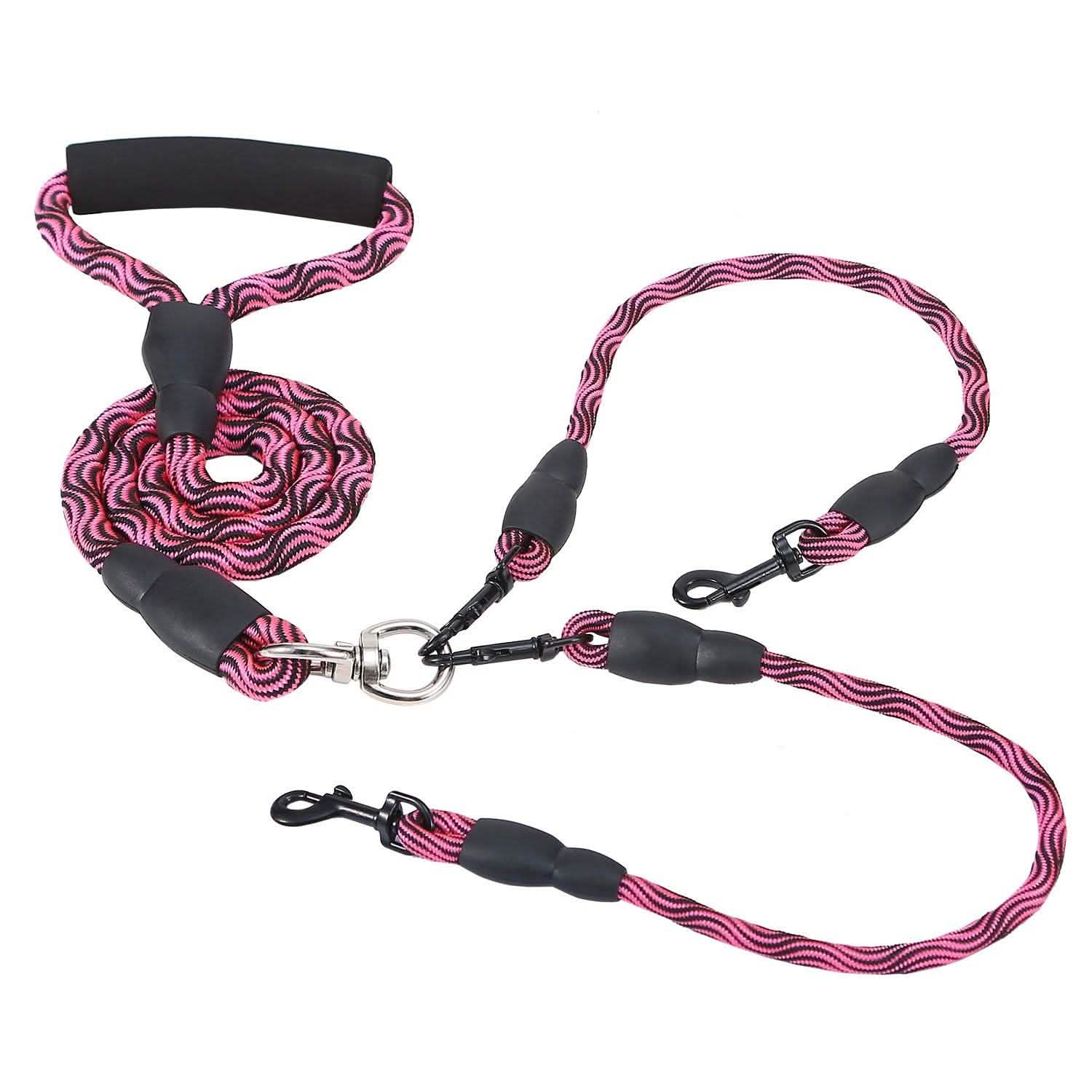 Double Dog Leash No-Tangle with Swivel Coupler Padded Handle Rose Red Pet Supplies - Tophatter Daily Deals