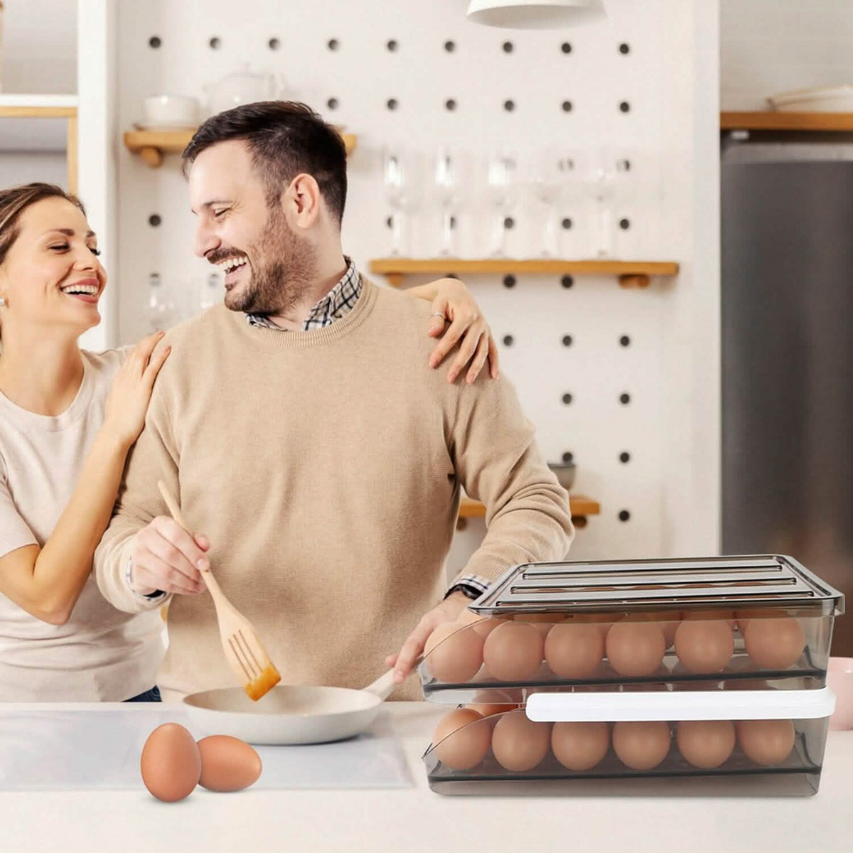 Double Layer Egg Storage for Refrigerator Kitchen Storage - Tophatter Daily Deals