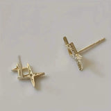 Double Star Design Stud Earrings Inlaid Zirconia Earrings - Tophatter Daily Deals