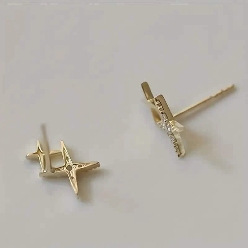 Double Star Design Stud Earrings Inlaid Zirconia Earrings - Tophatter Daily Deals