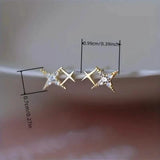 Double Star Design Stud Earrings Inlaid Zirconia Earrings - Tophatter Daily Deals