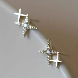 Double Star Design Stud Earrings Inlaid Zirconia Earrings - Tophatter Daily Deals
