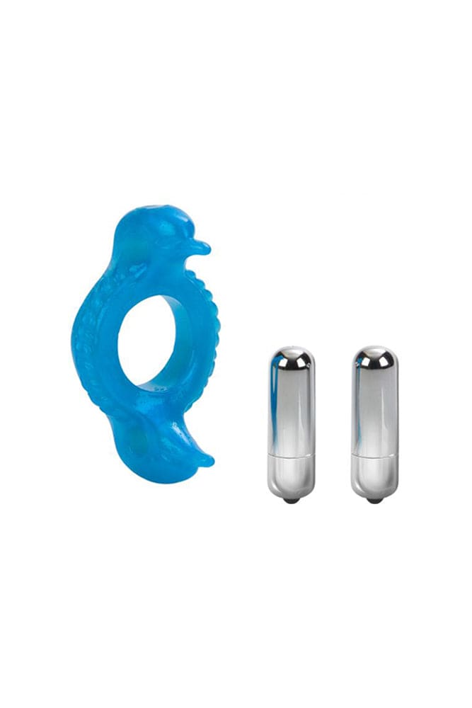 Cal Exotics - Couples Enhancer - Double Dolphin Cock Ring - Blue Sex Toy - Tophatter Daily Deals