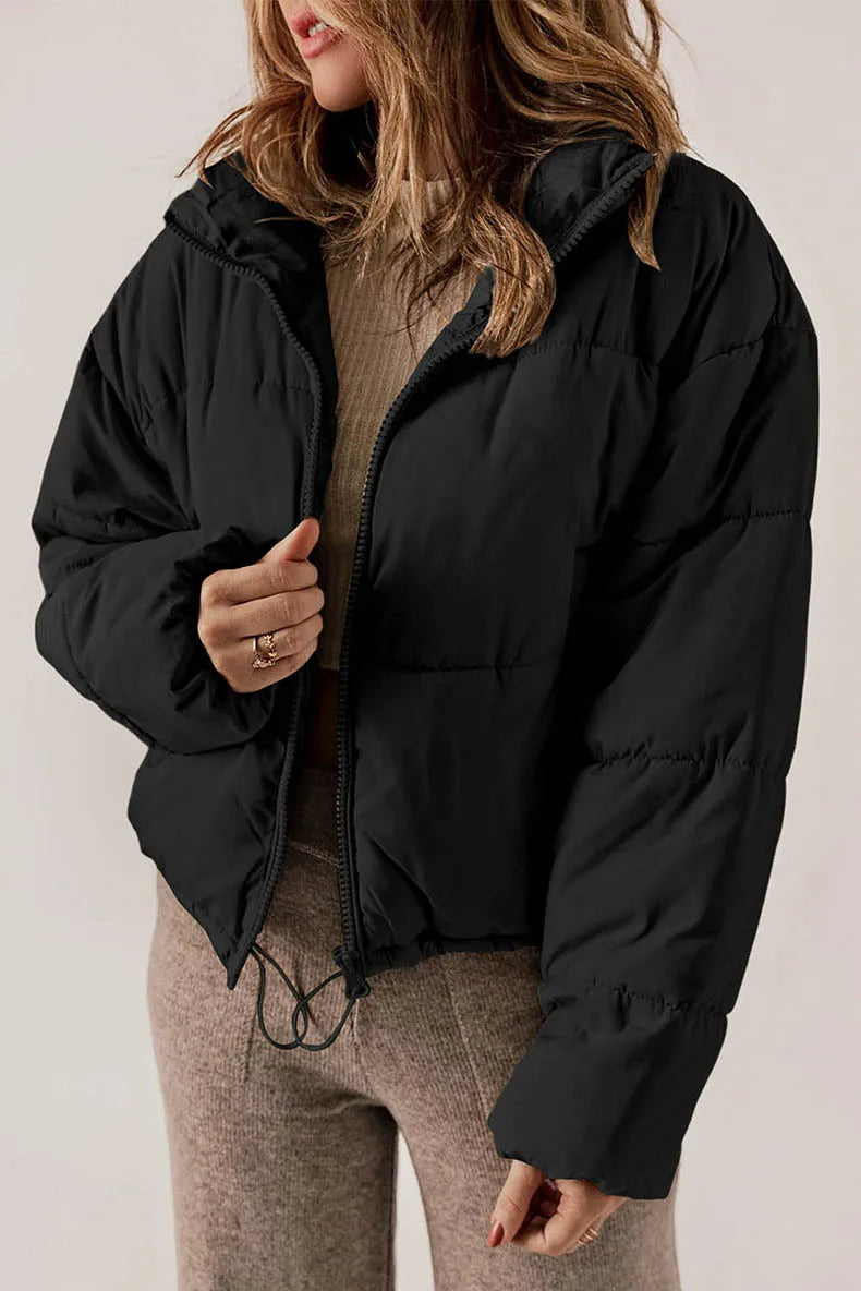 Insulating Womens Puffer Jacket - Cropped Boxy Polyester - Tophatter Daily Deals