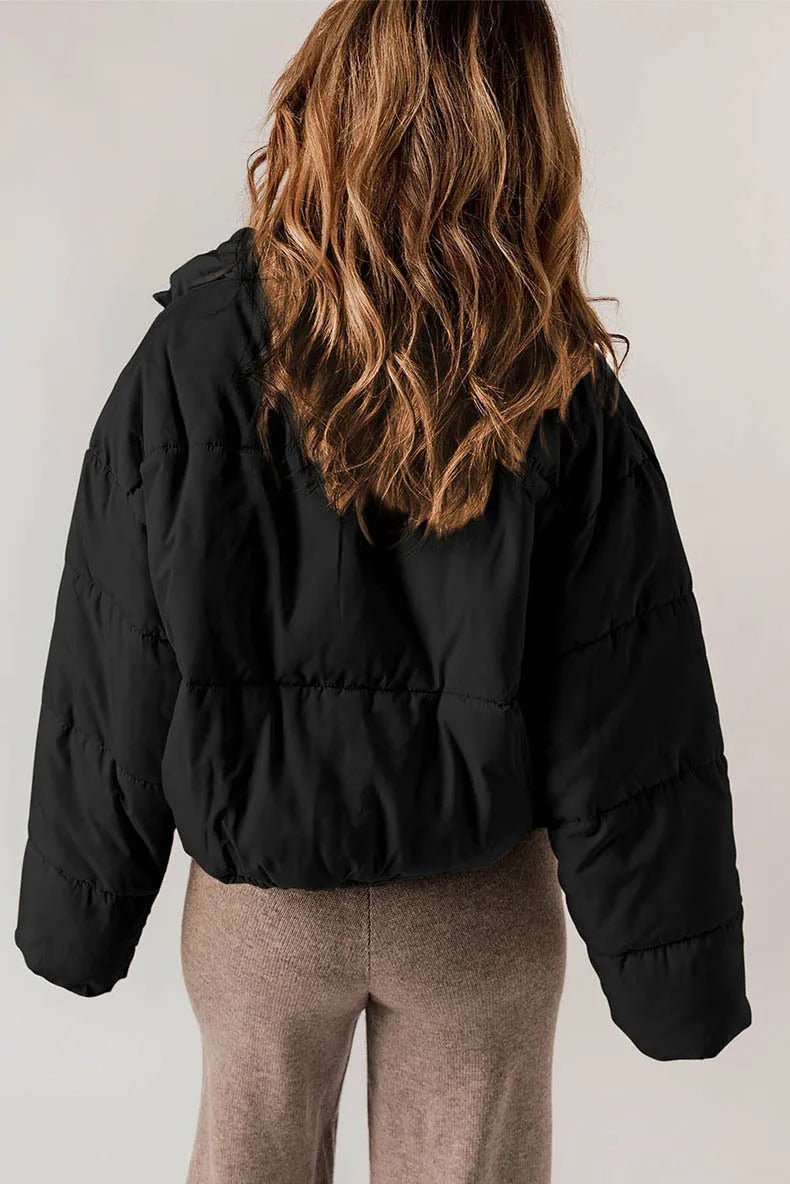 Insulating Womens Puffer Jacket - Cropped Boxy Polyester - Tophatter Daily Deals