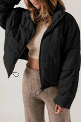 Insulating Womens Puffer Jacket - Cropped Boxy Polyester - Tophatter Daily Deals