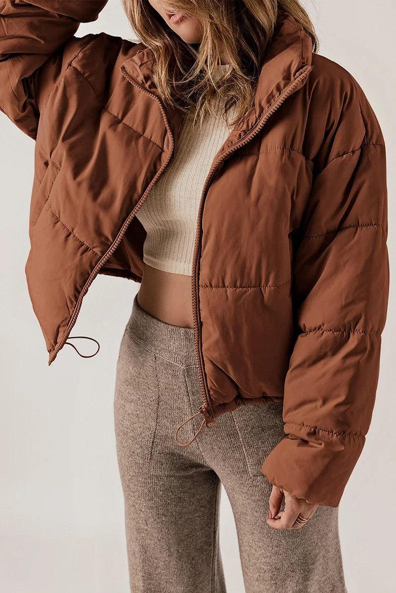 Insulating Womens Puffer Jacket - Cropped Boxy Polyester - Tophatter Daily Deals