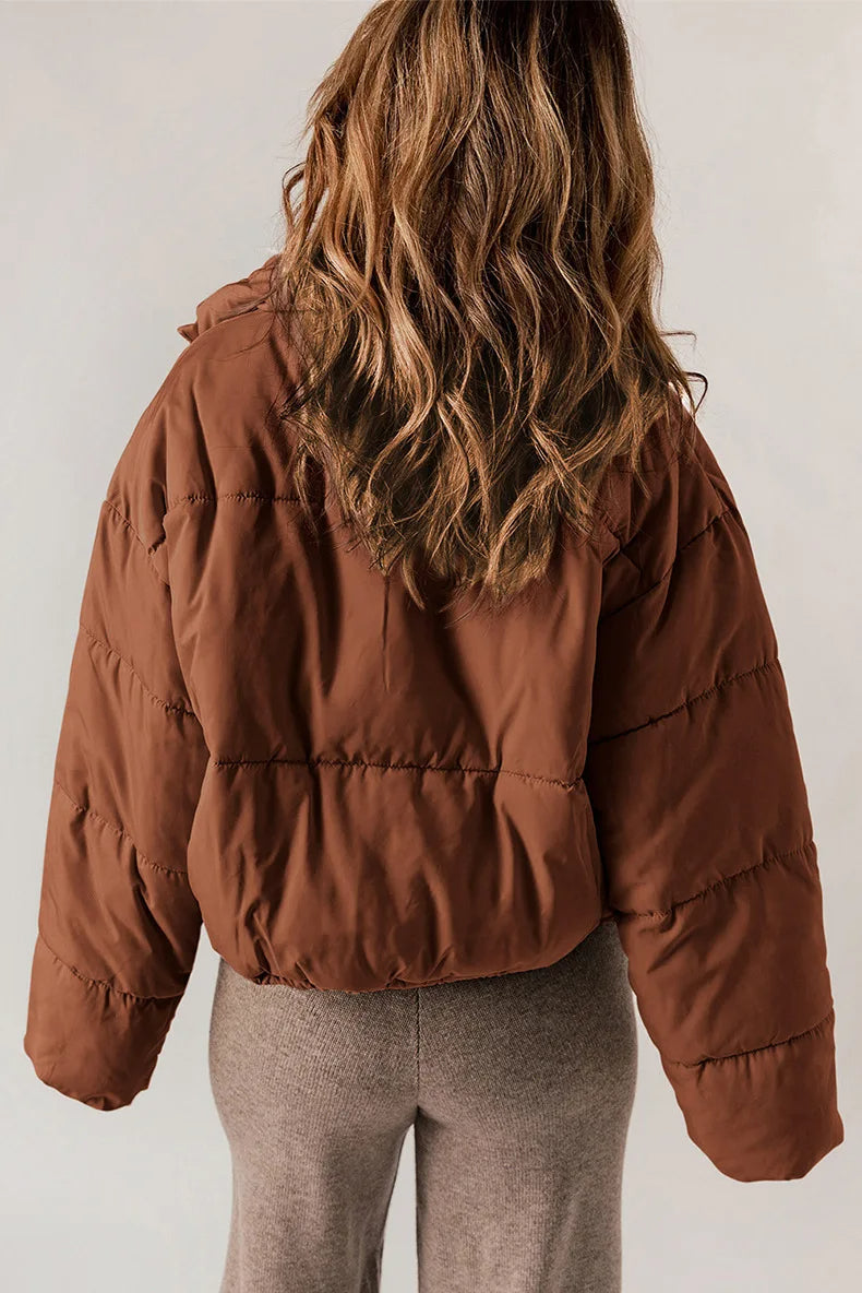 Insulating Womens Puffer Jacket - Cropped Boxy Polyester - Tophatter Daily Deals