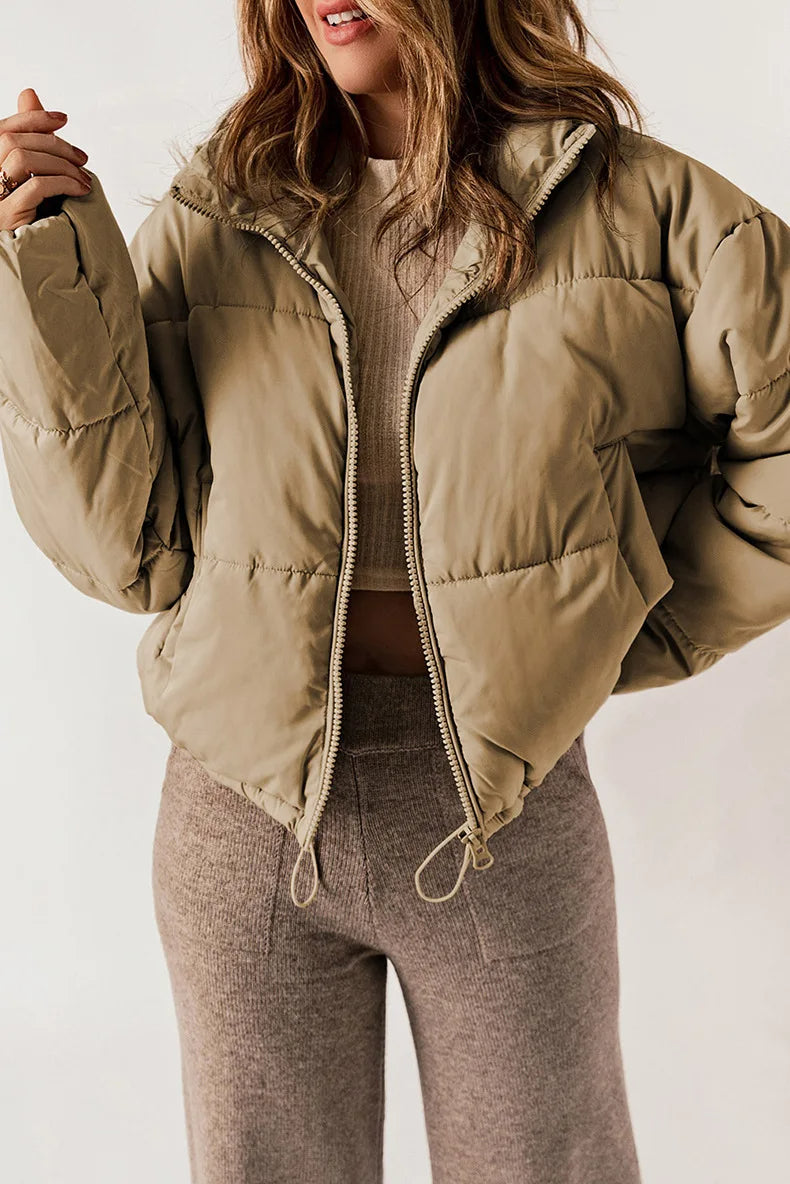 Insulating Womens Puffer Jacket - Cropped Boxy Polyester - Tophatter Daily Deals