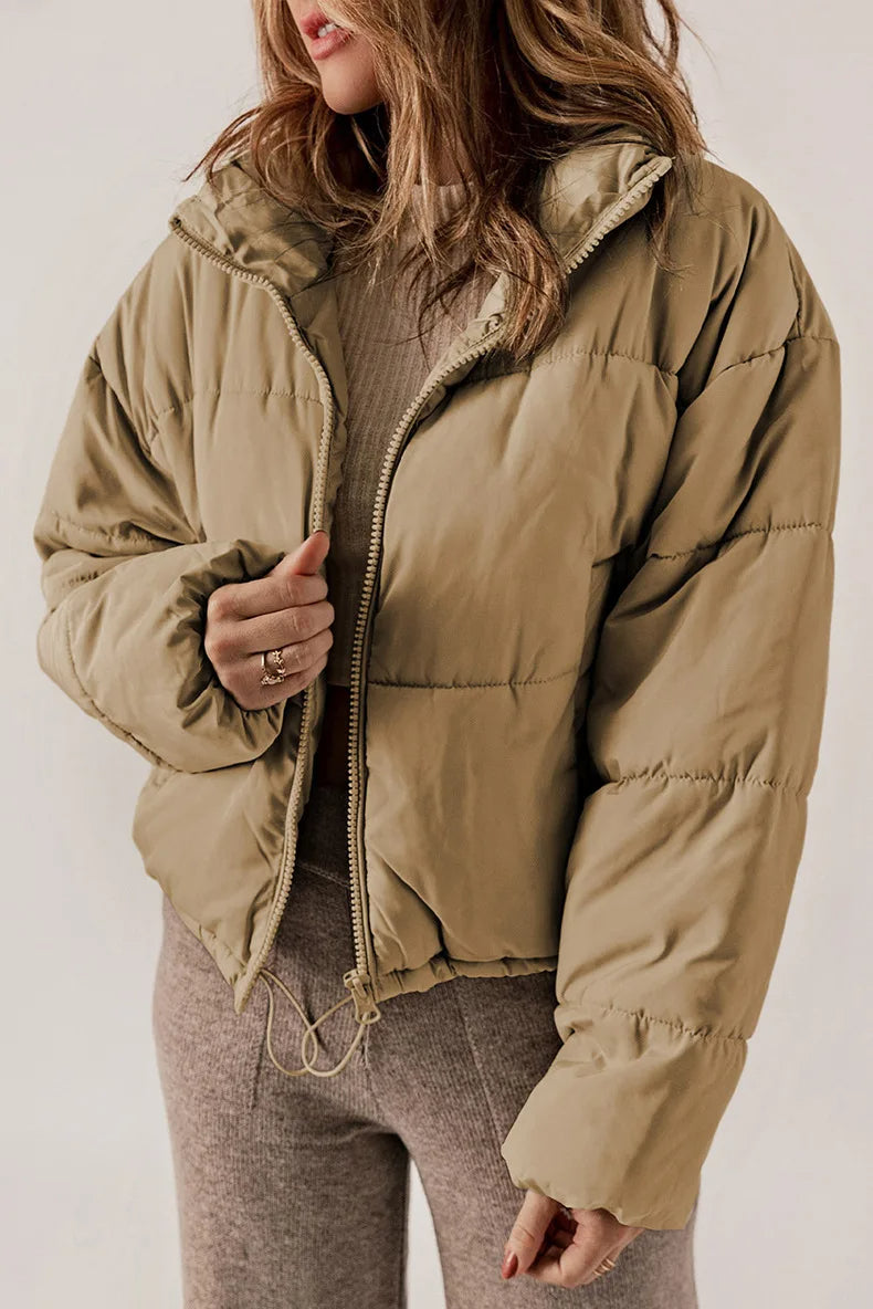 Insulating Womens Puffer Jacket - Cropped Boxy Polyester - Tophatter Daily Deals