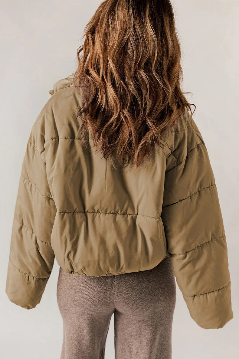 Insulating Womens Puffer Jacket - Cropped Boxy Polyester - Tophatter Daily Deals