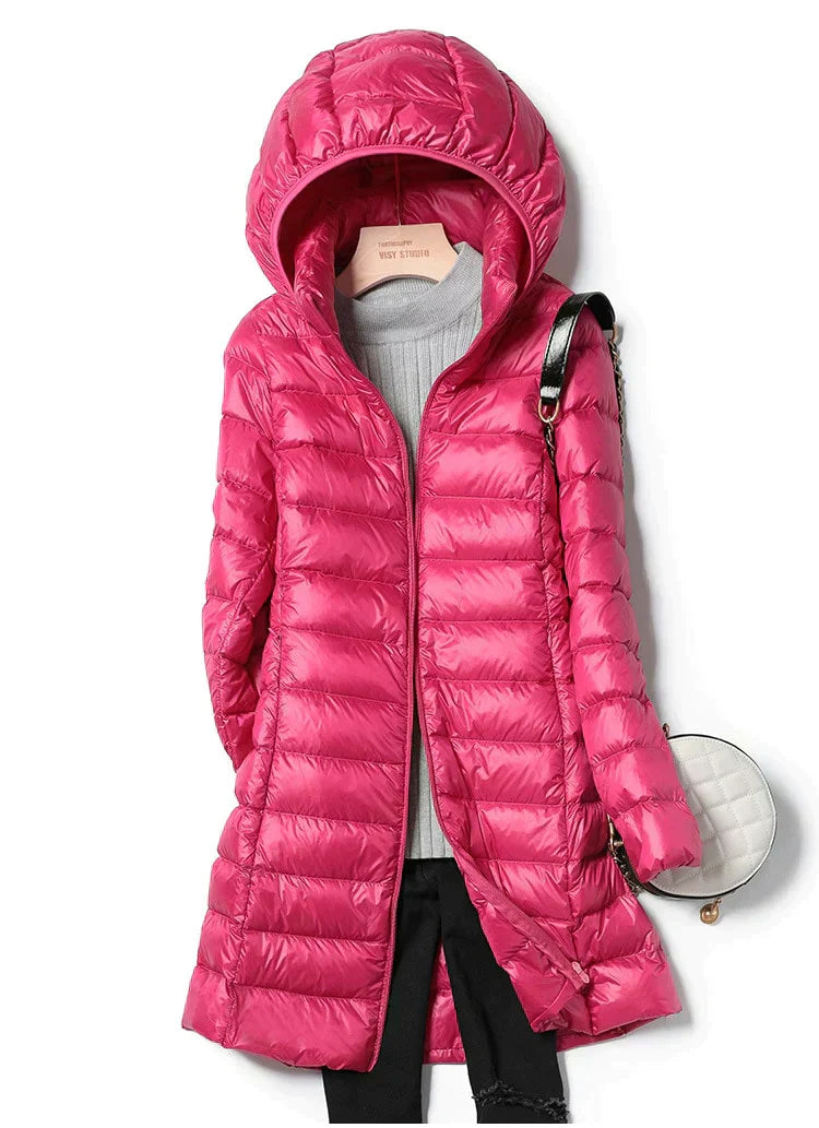Lightweight Women's Quilted Jacket - Slim Mid Thigh dark pink - Tophatter Daily Deals