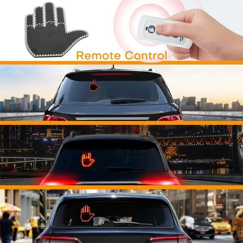 Middle Finger Gesture Light with Remote Funny Finger Car Light Road Rage Signs Hand Lamp Sticker Glow Panel For car Window - Tophatter Daily Deals
