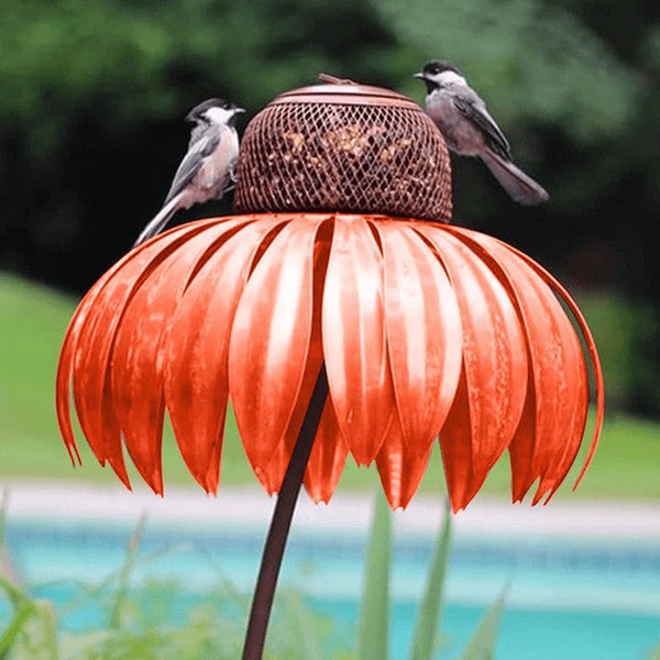 Coneflower Bird Feeder Metal Garden Decor Fall 2025 Orange - Tophatter Daily Deals