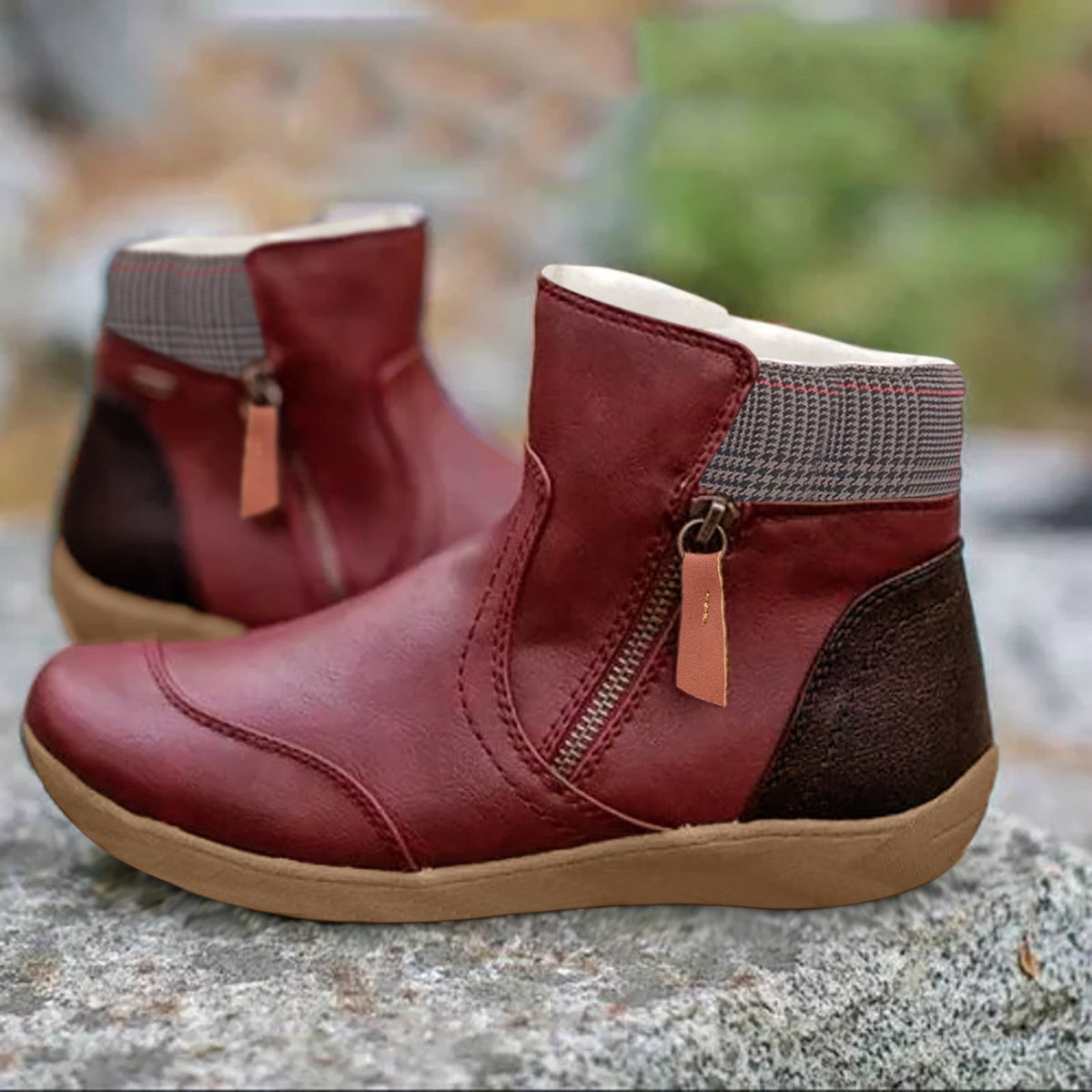Warm Cozy Women Ankle Boots - Zip, Faux Leather, Winter Red - Tophatter Daily Deals