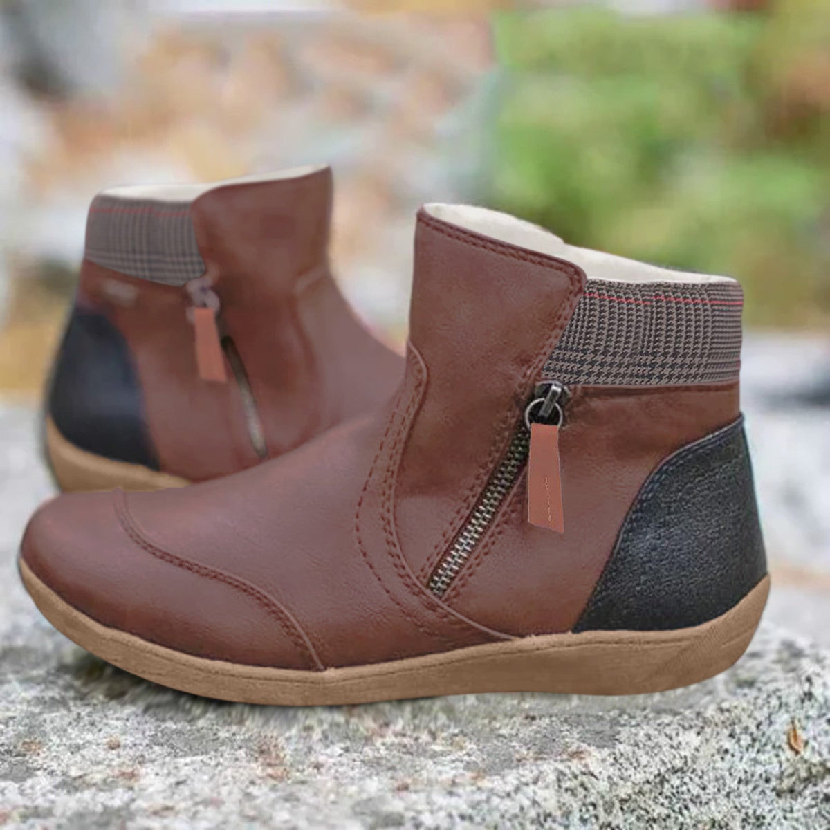 Warm Cozy Women Ankle Boots - Zip, Faux Leather, Winter Brown - Tophatter Daily Deals