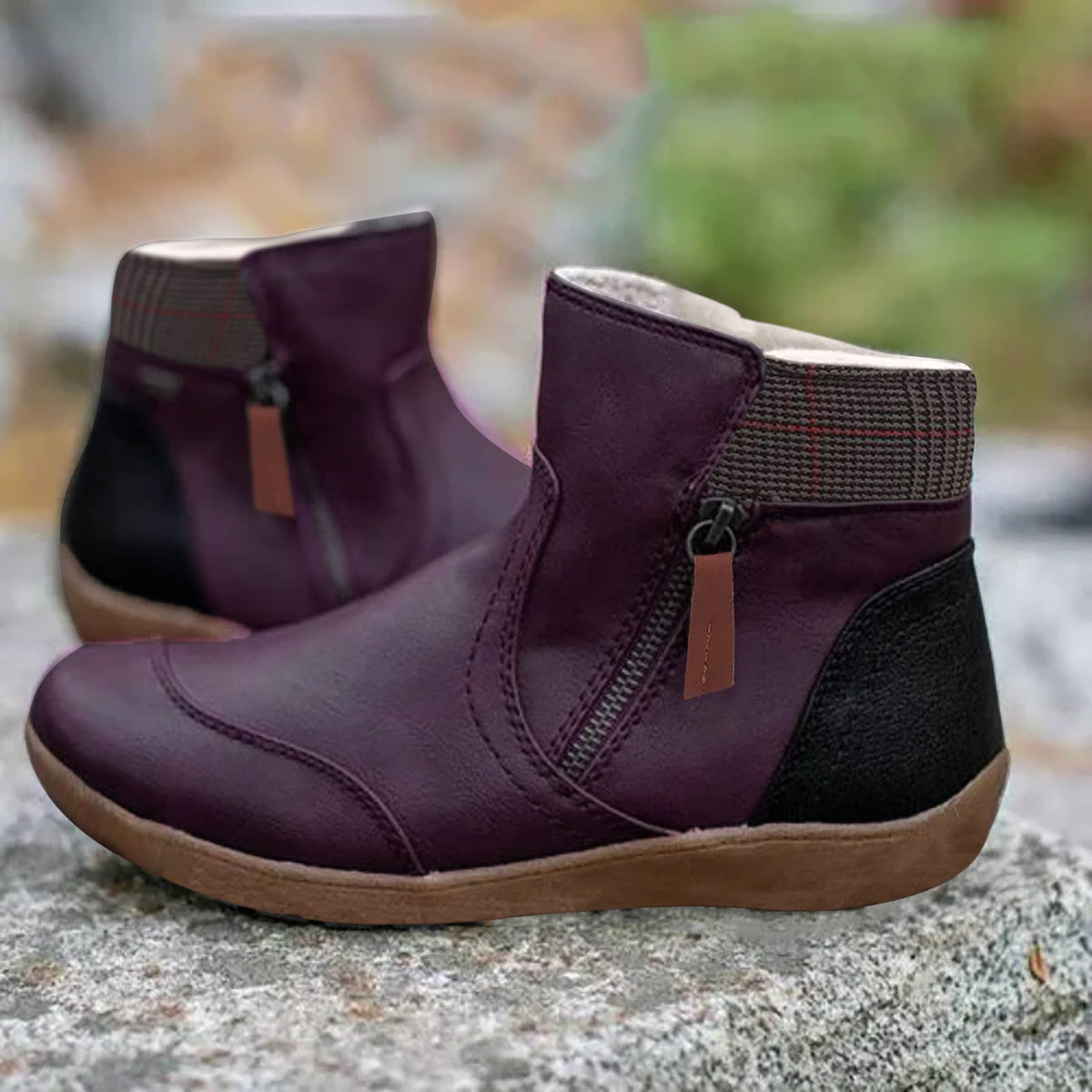 Warm Cozy Women Ankle Boots - Zip, Faux Leather, Winter Purple - Tophatter Daily Deals