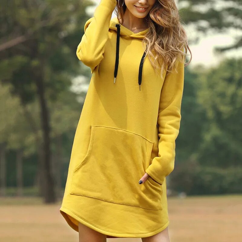 Soft Cozy Women's Hoodie Dress - Longline Brushed Knit Yellow - Tophatter Daily Deals