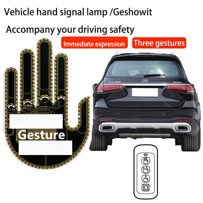 Middle Finger Gesture Light with Remote Funny Finger Car Light Road Rage Signs Hand Lamp Sticker Glow Panel For car Window - Tophatter Daily Deals