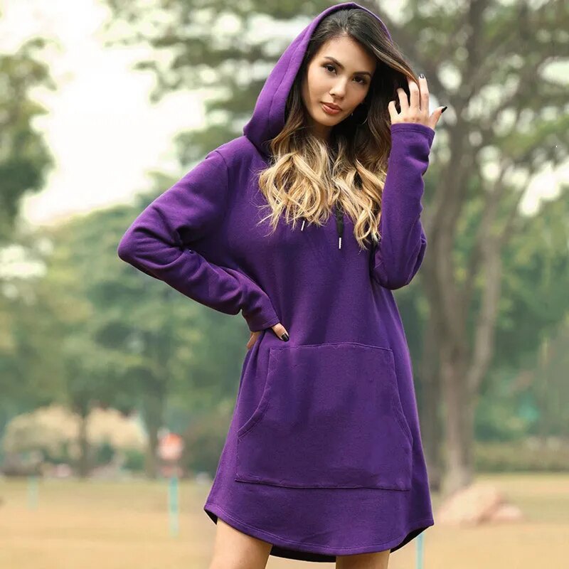 Soft Cozy Women's Hoodie Dress - Longline Brushed Knit Violet - Tophatter Daily Deals