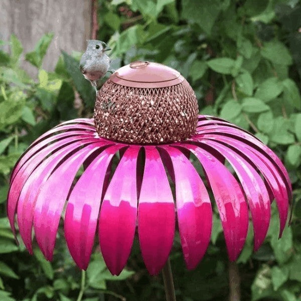 Coneflower Bird Feeder Metal Garden Decor Fall 2025 Pink - Tophatter Daily Deals