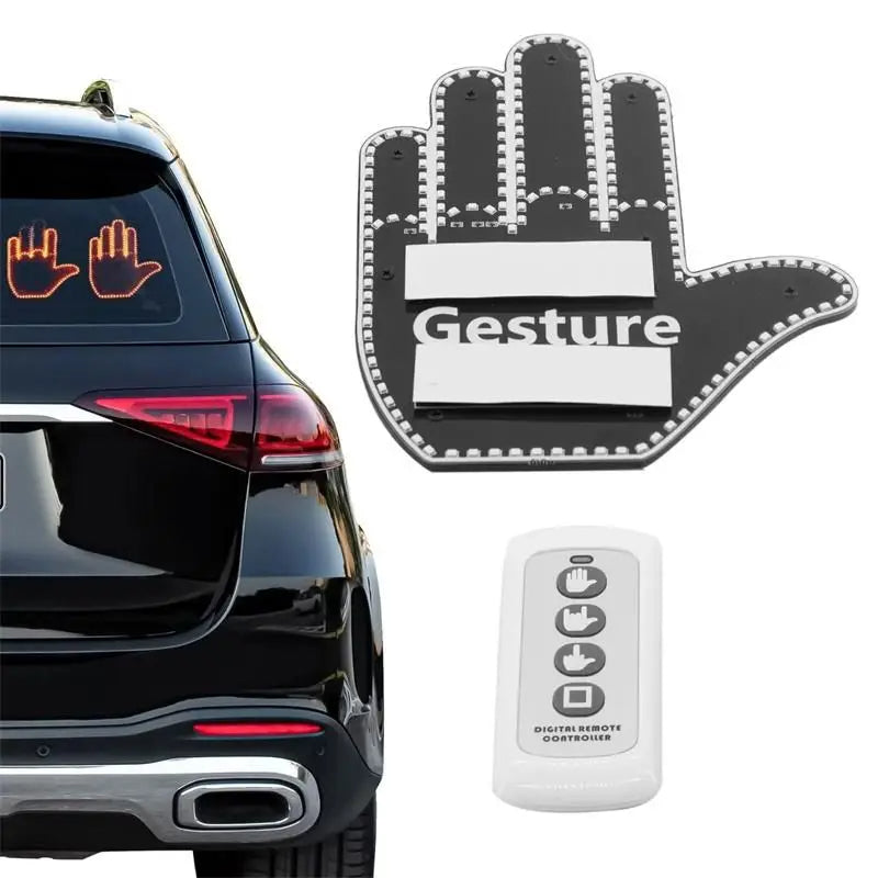 Middle Finger Gesture Light with Remote Funny Finger Car Light Road Rage Signs Hand Lamp Sticker Glow Panel For car Window - Tophatter Daily Deals