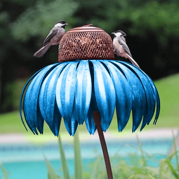 Coneflower Bird Feeder Metal Garden Decor Fall 2025 Blue - Tophatter Daily Deals