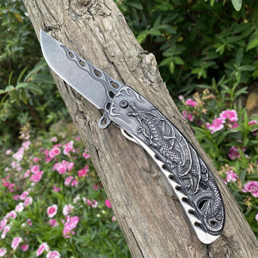 3D Western Dragon Folding Knife Black Dragon - Tophatter Daily Deals
