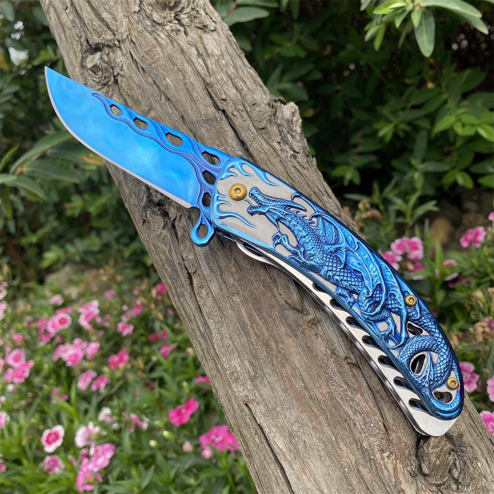 3D Western Dragon Folding Knife Blue Dragon - Tophatter Daily Deals