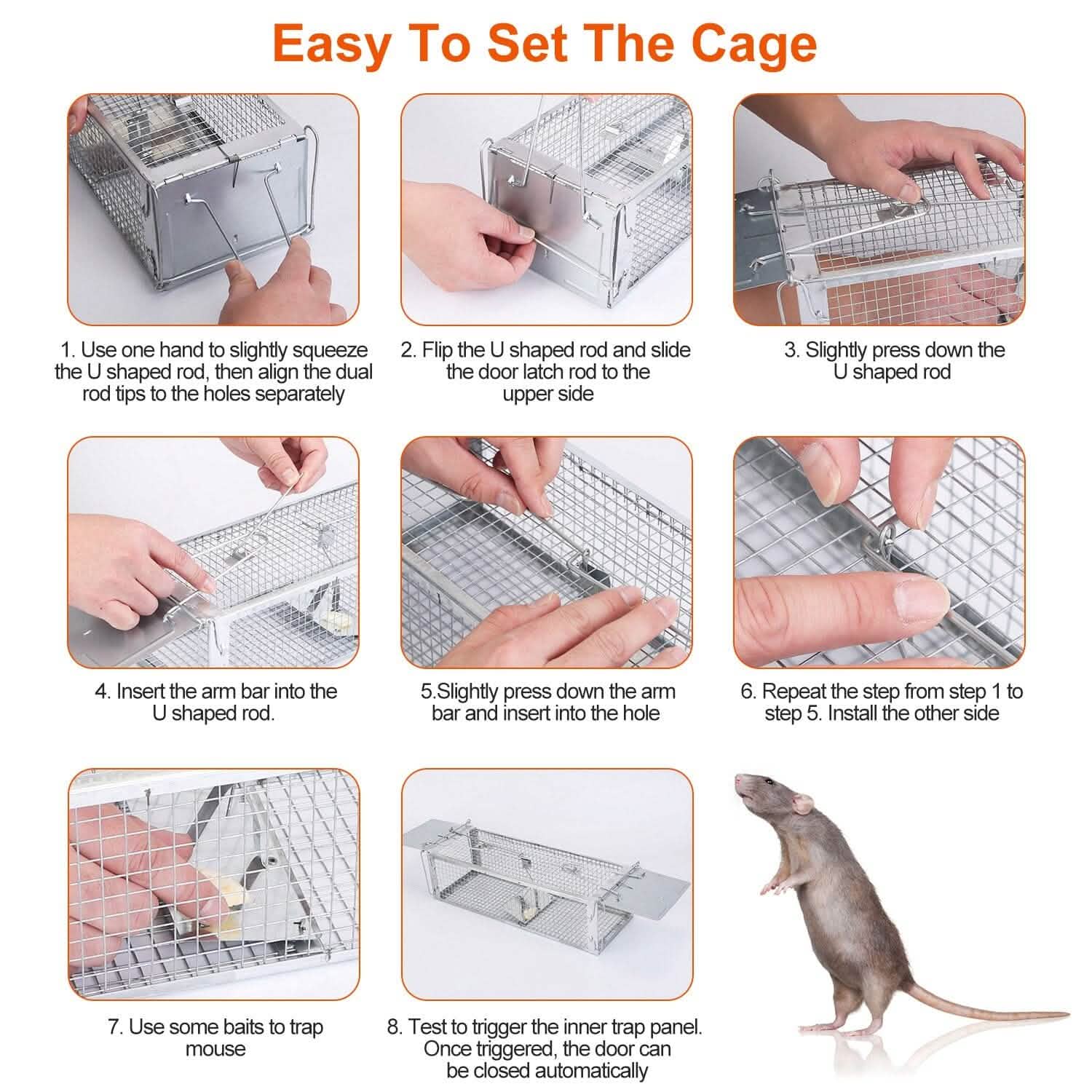 Dual Door Rat Trap Cage Humane with 2 Detachable U Shape Rod Pest Control - Tophatter Daily Deals