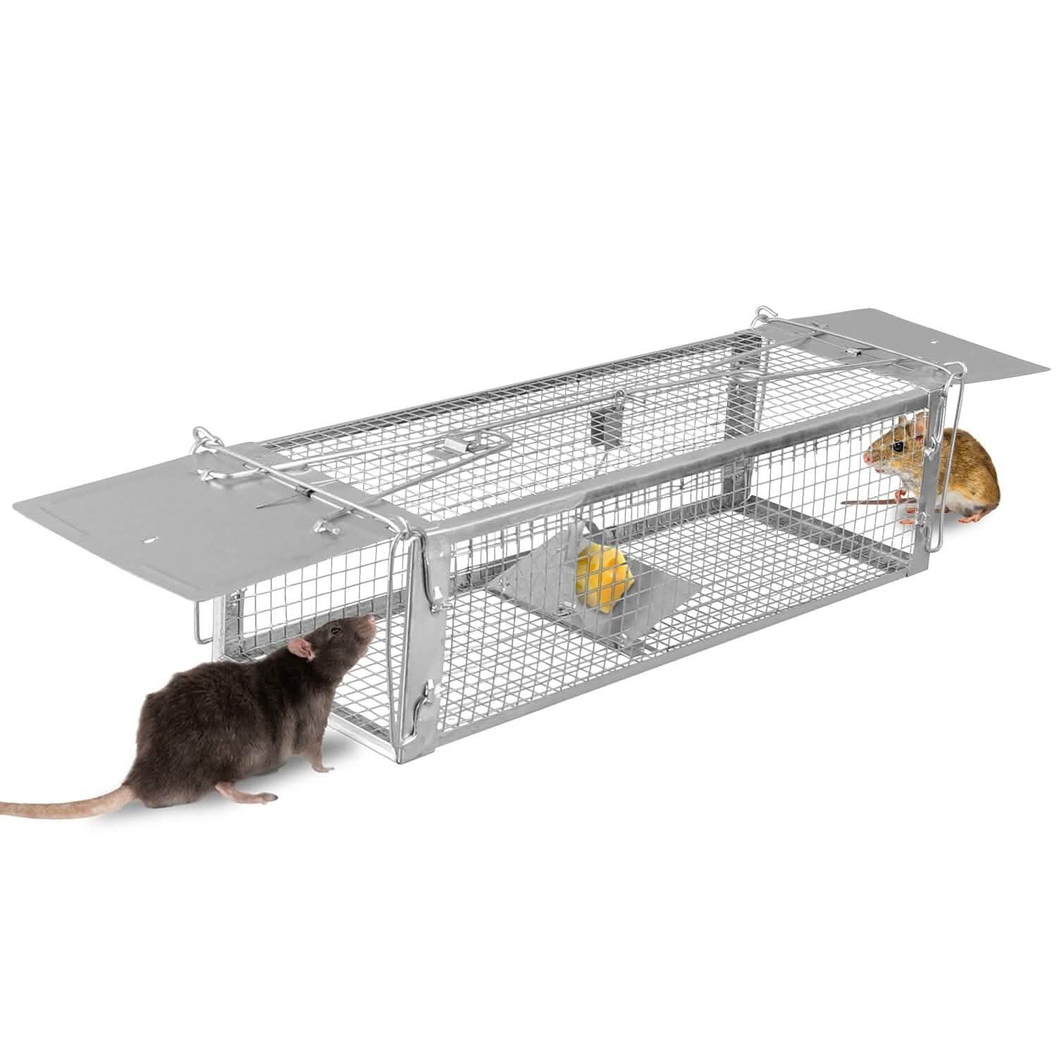 Dual Door Rat Trap Cage Humane with 2 Detachable U Shape Rod Pest Control - Tophatter Daily Deals