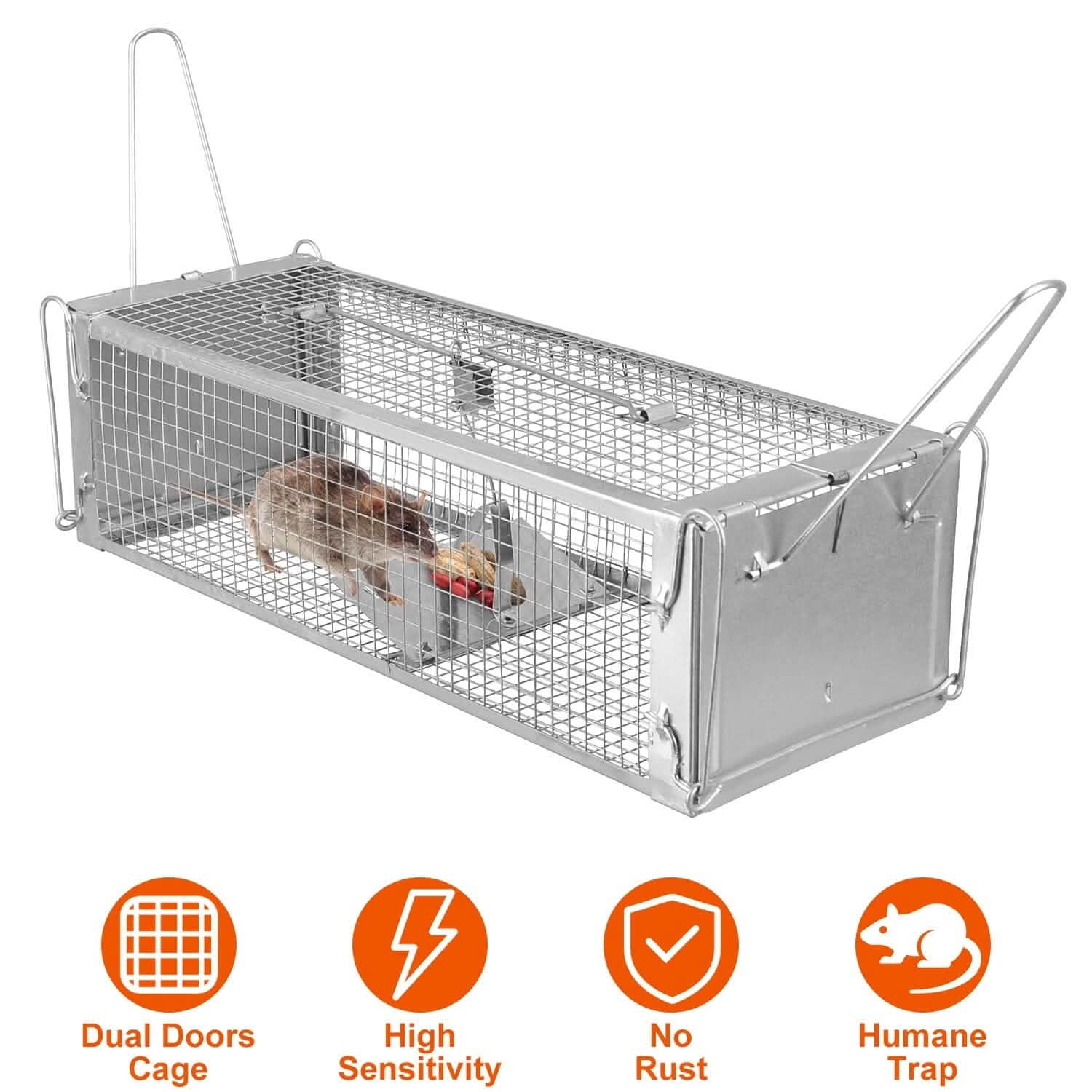 Dual Door Rat Trap Cage Humane with 2 Detachable U Shape Rod Pest Control - Tophatter Daily Deals