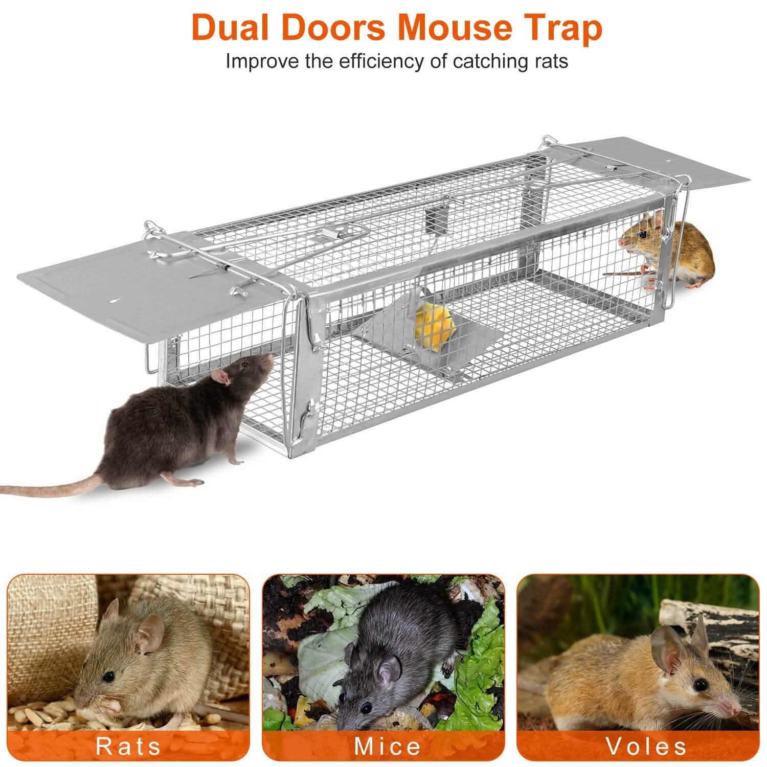 Dual Door Rat Trap Cage Humane with 2 Detachable U Shape Rod Pest Control - Tophatter Daily Deals