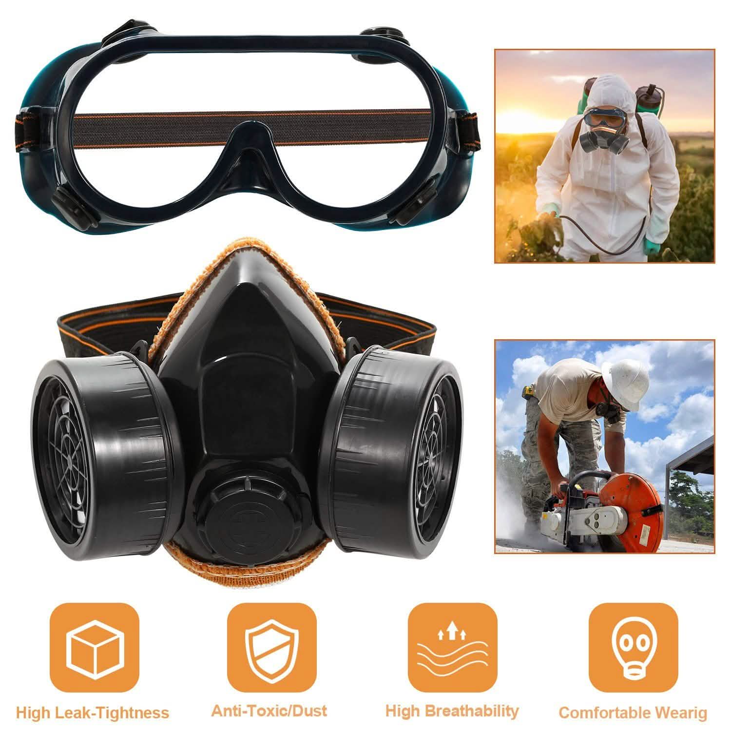 Dual Filter Cartridge Respirator Mask with Goggles Face Masks & PPE - Tophatter Daily Deals