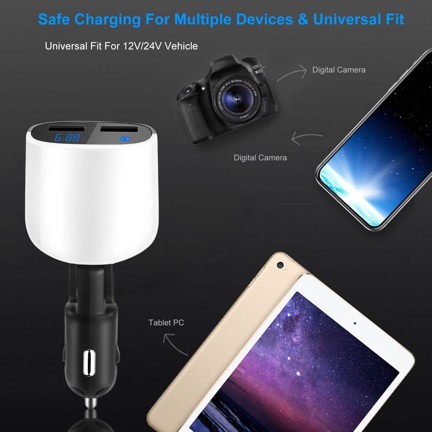 Dual USB Car Charger with Low Voltage LED Display Automotive - Tophatter Daily Deals