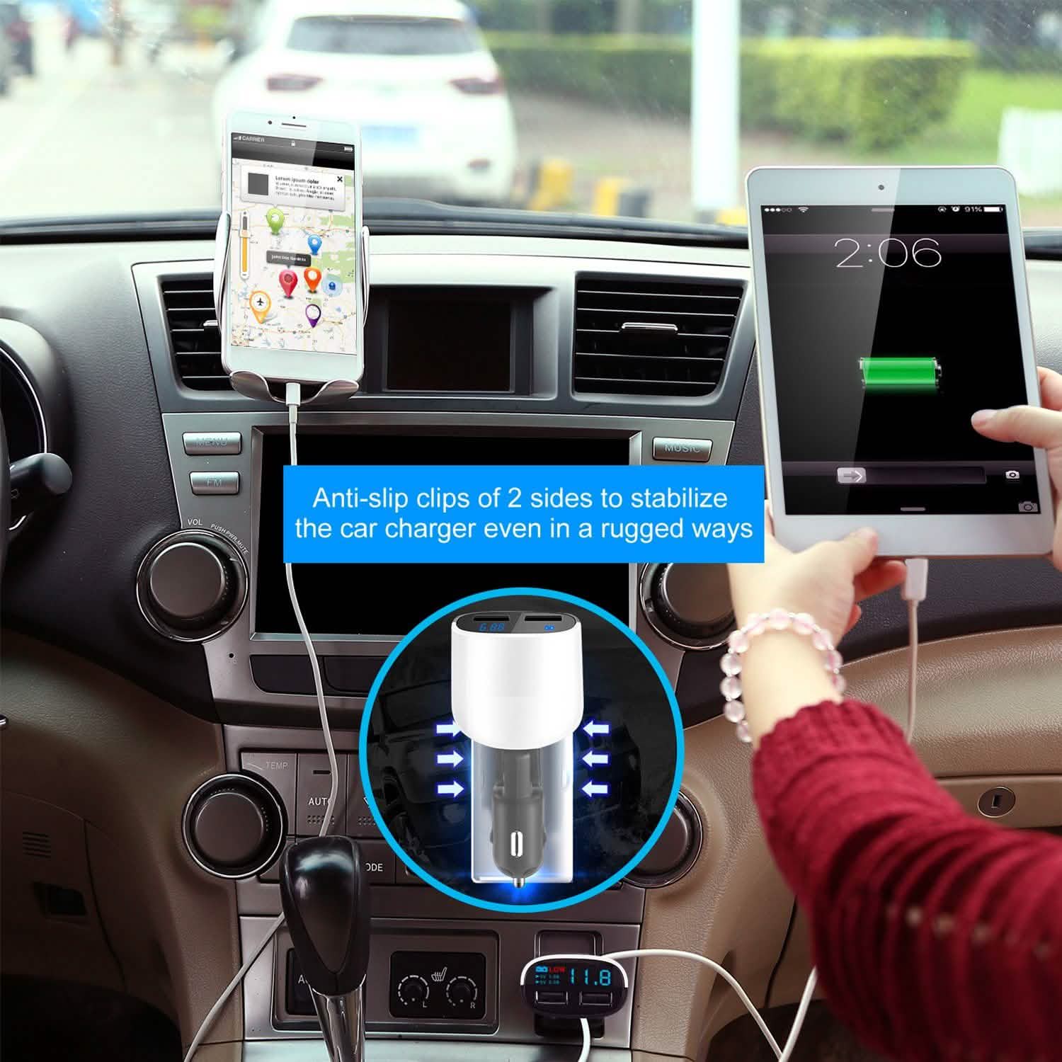 Dual USB Car Charger with Low Voltage LED Display Automotive - Tophatter Daily Deals