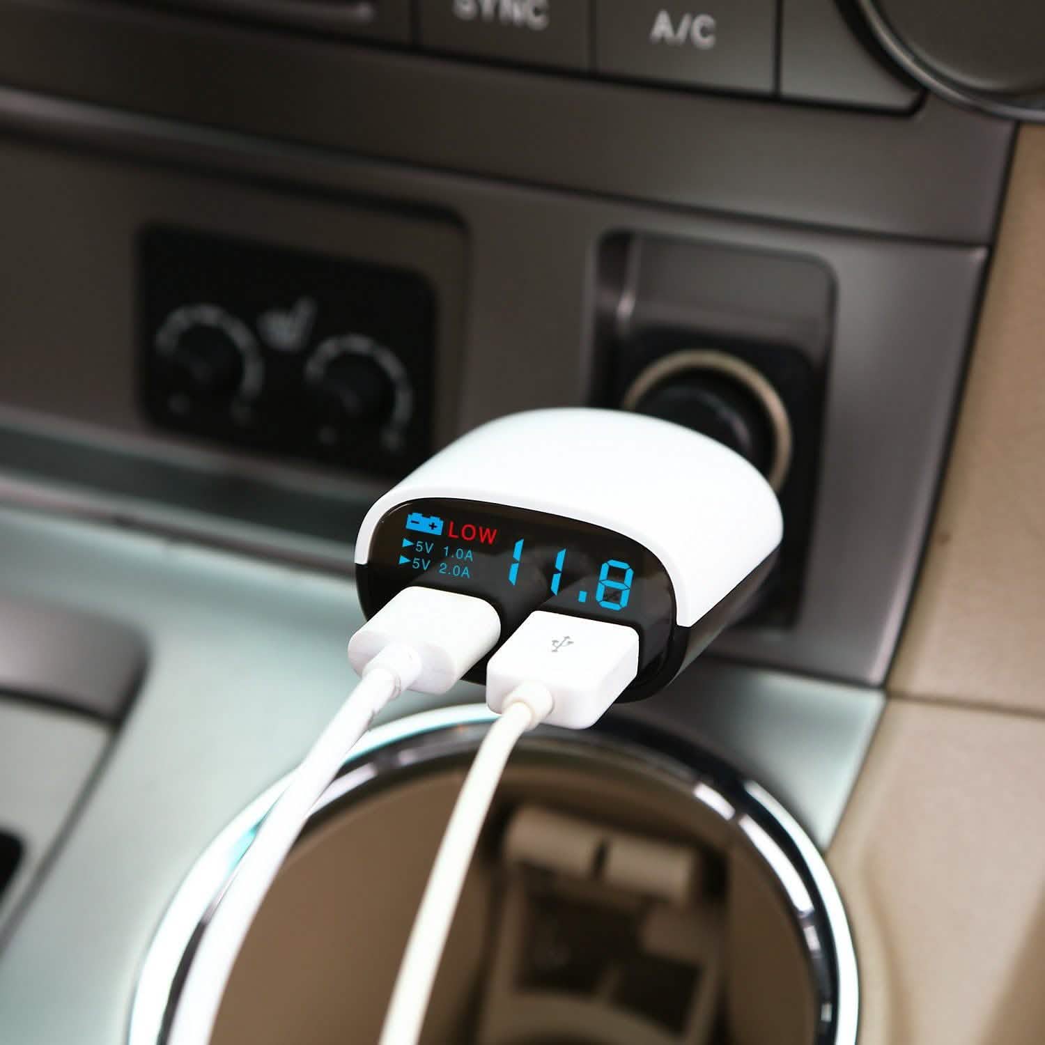 Dual USB Car Charger with Low Voltage LED Display Automotive - Tophatter Daily Deals