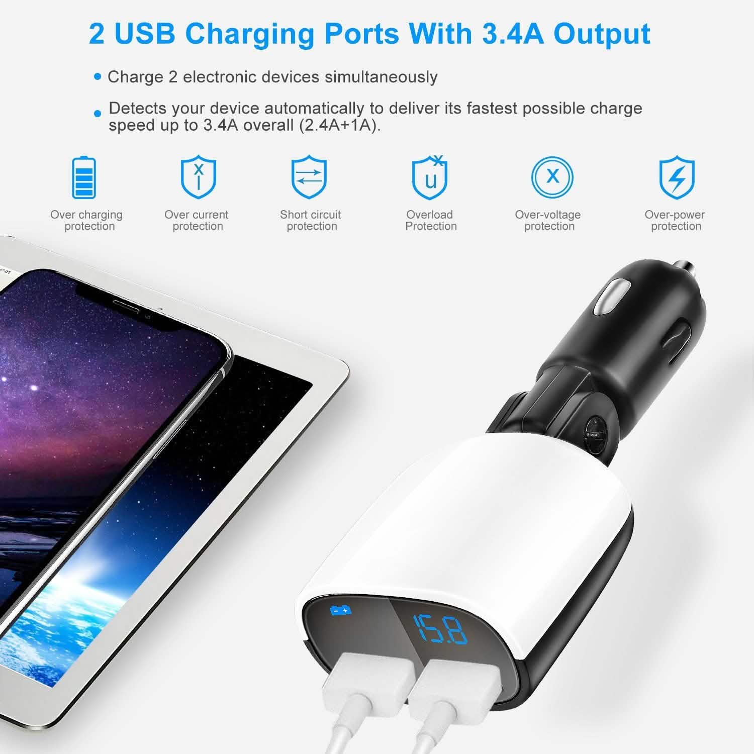 Dual USB Car Charger with Low Voltage LED Display Automotive - Tophatter Daily Deals