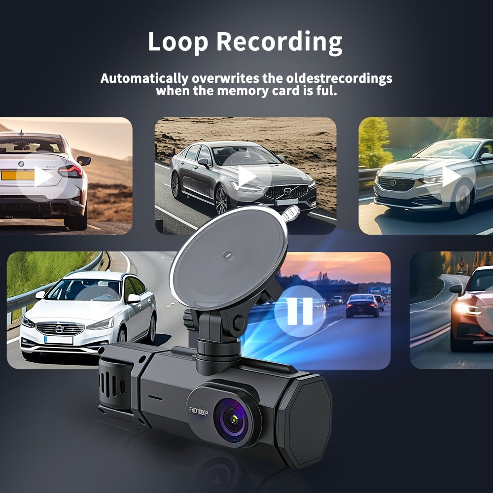 1080p Front and Cabin Dual Dash Cam - 2-Inch IPS Screen, 170 Degree Wide Angle, Loop Recording Automotive - Tophatter Daily Deals