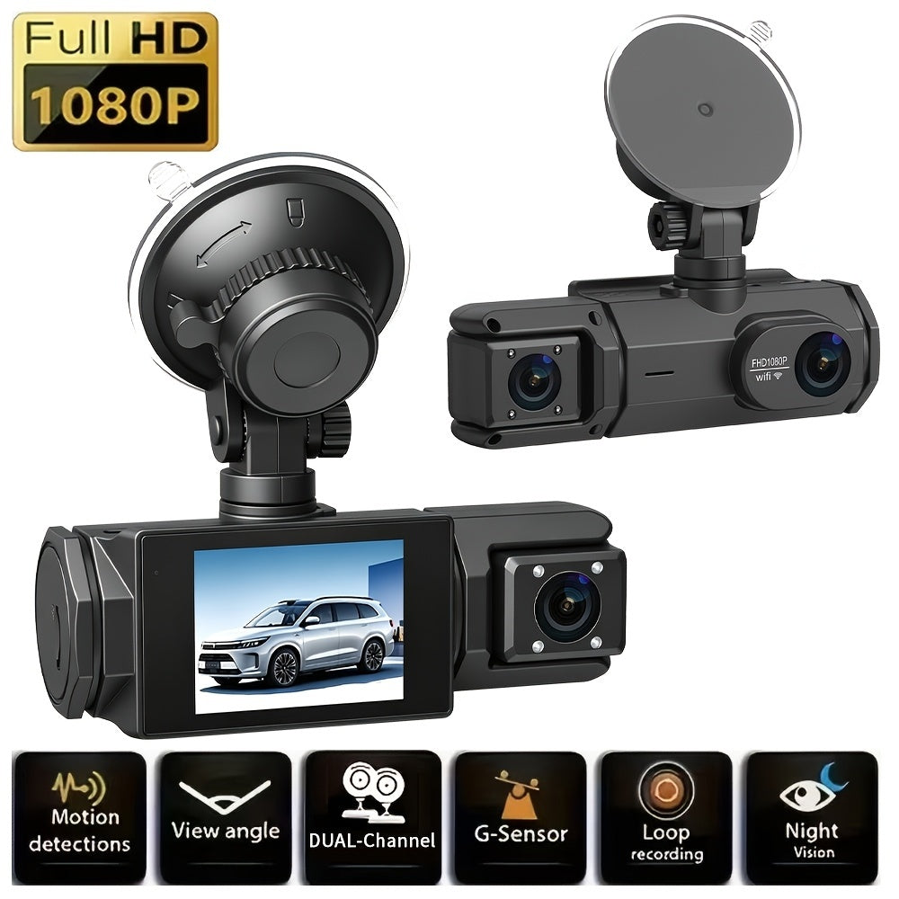 1080p Front and Cabin Dual Dash Cam - 2-Inch IPS Screen, 170 Degree Wide Angle, Loop Recording Automotive - Tophatter Daily Deals