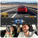 1080p Front and Cabin Dual Dash Cam - 2-Inch IPS Screen, 170 Degree Wide Angle, Loop Recording Automotive - Tophatter Daily Deals