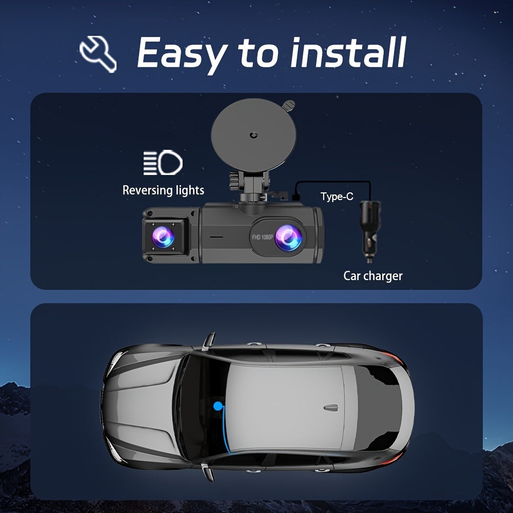 1080p Front and Cabin Dual Dash Cam - 2-Inch IPS Screen, 170 Degree Wide Angle, Loop Recording Automotive - Tophatter Daily Deals