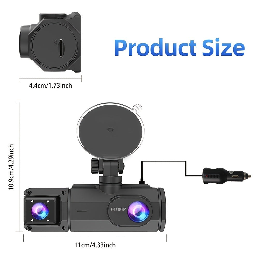 1080p Front and Cabin Dual Dash Cam - 2-Inch IPS Screen, 170 Degree Wide Angle, Loop Recording Automotive - Tophatter Daily Deals