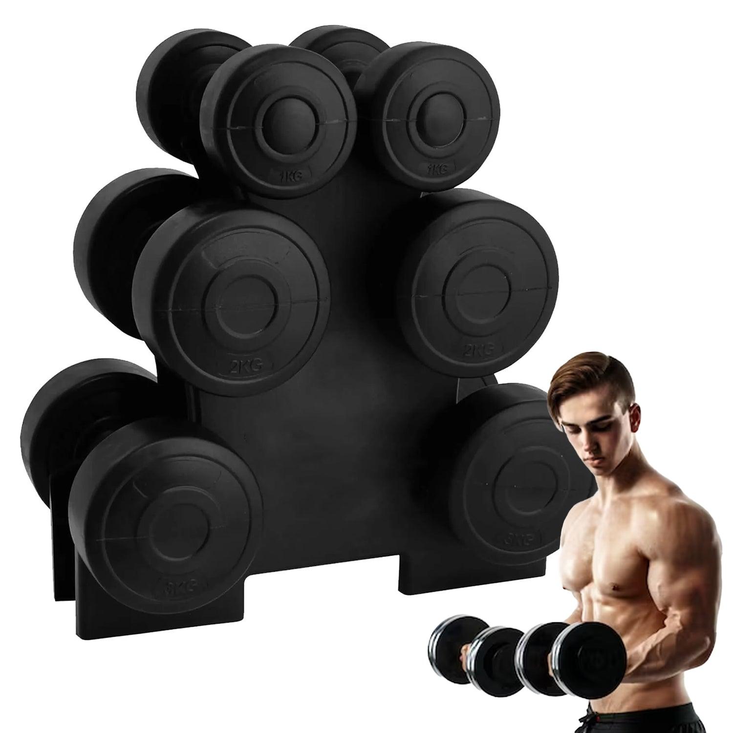 Dumbbell Set with Rack - 12kg Weights Set With Stand Rack Aerobics Gym Class Workout Exercise & Fitness - Tophatter Daily Deals